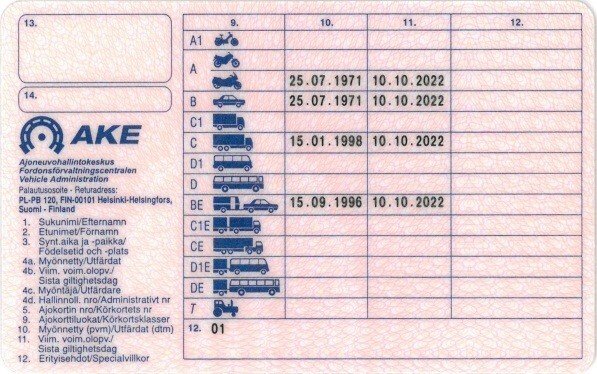Vuoden 1998 ajokorttimallin kääntöpuoli.