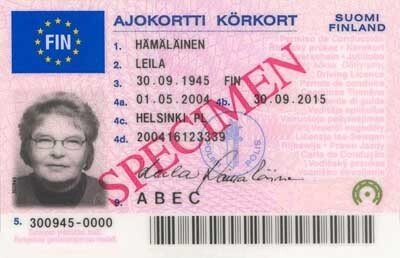 Vuoden 2004 ajokorttimallin etupuoli