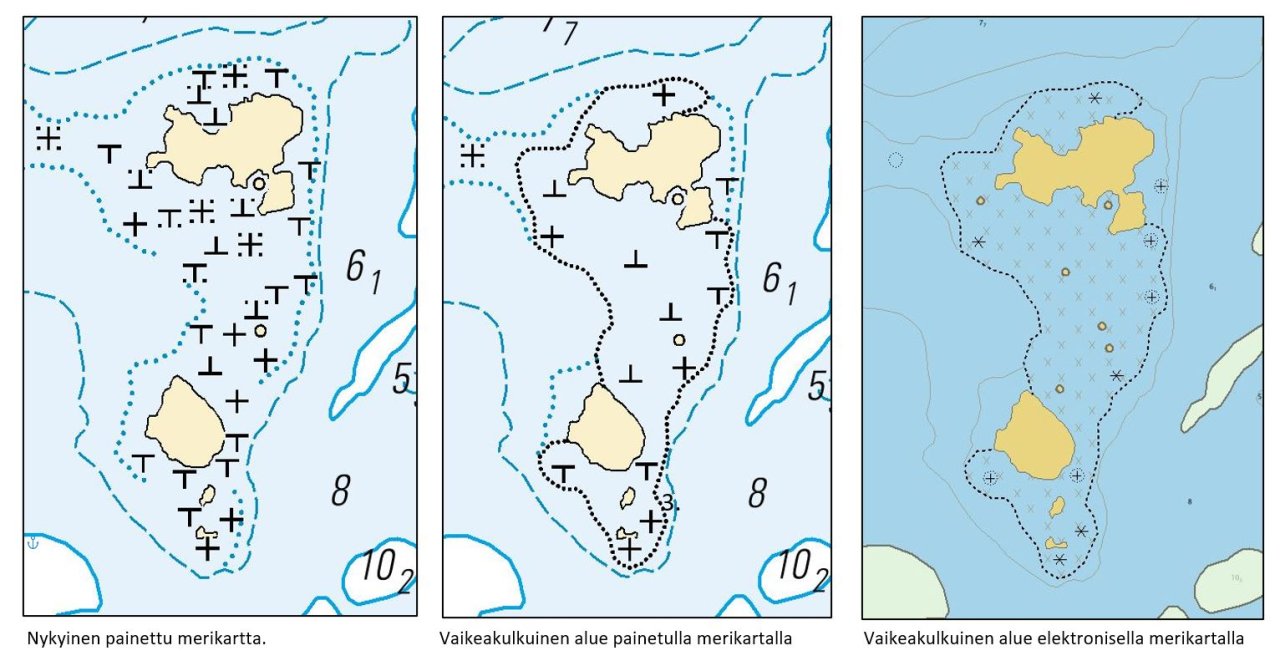 Vaikeakulkuinen alue merikartalla